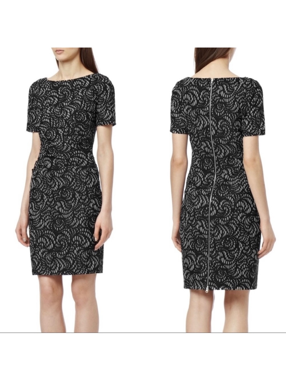 REISS Janella Bonded Lace Short Sleeve Dress Size 0